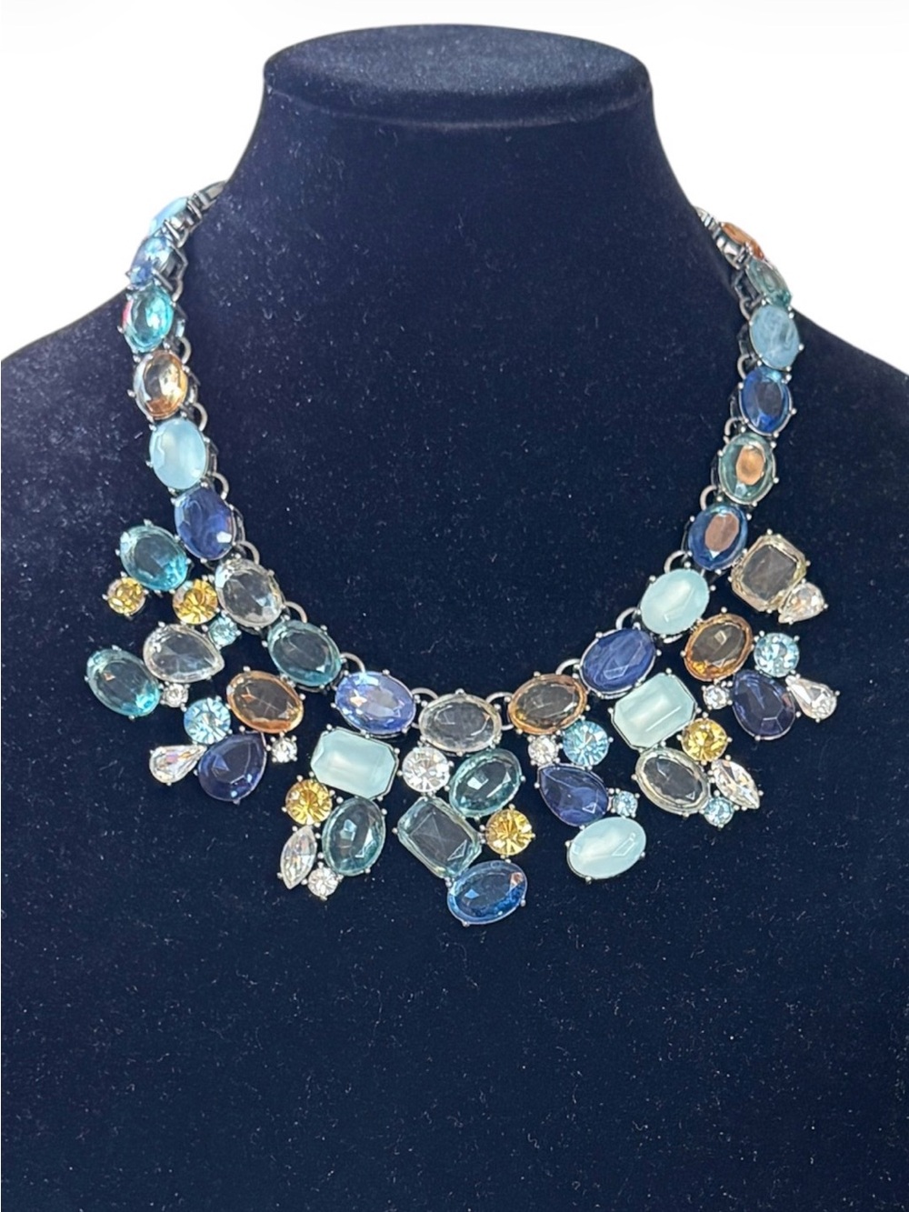 R.J. Graziano Signed Vintage Multi-stone Rhinestone Statement Bib Necklace